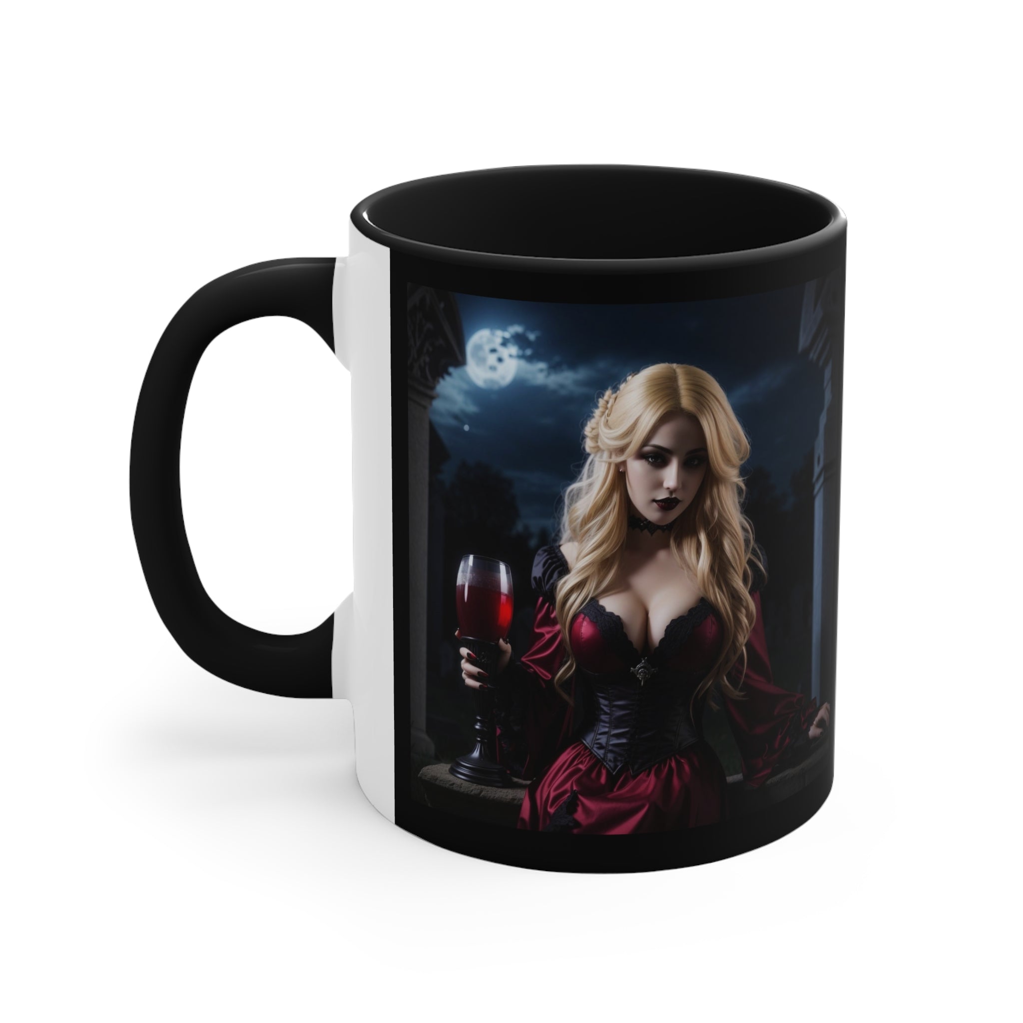gothic blonde vampire drinking blood Accent Coffee Mug, 11oz