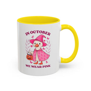 Halloween Breast Cancer Awareness Coffee Mug | October 2023 Gift, Pink Ribbon Mug, Spooky Coffee Cup, Cute Duck Mug, Fall Decor