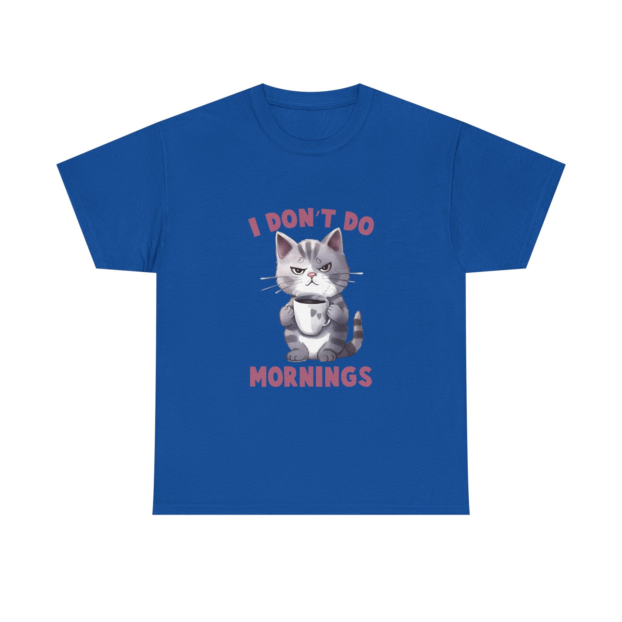 I Don't Do Mornings Cat Tee | Funny Unisex Cotton T-Shirt, Gift for Cat Lovers, Relaxed Fit Top, Cute Pet Owner Appreciation