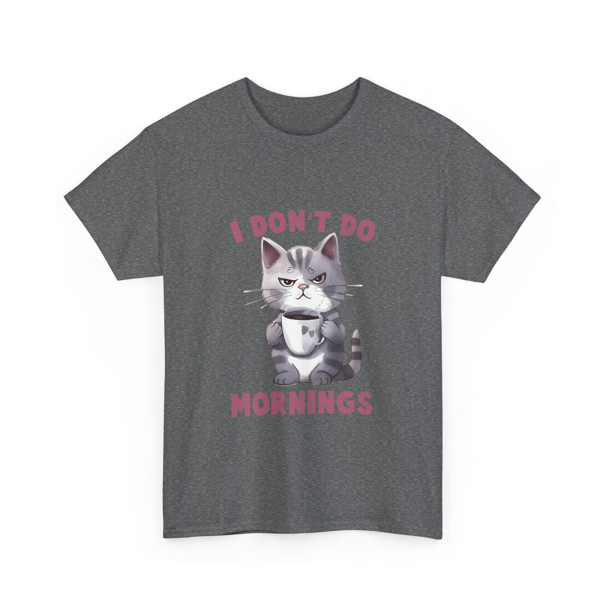 I Don't Do Mornings Cat Tee | Funny Unisex Cotton T-Shirt, Gift for Cat Lovers, Relaxed Fit Top, Cute Pet Owner Appreciation