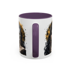 Gothic Art Accent Mug - Artistic Skull & Lady Design, Unique Coffee Cup for Halloween, Gift for Her, Decorative Kitchenware, Dark Aesthetic