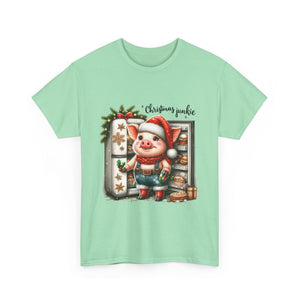 Christmas Junkie Unisex Cotton Tee, Fun Holiday Shirt, Christmas Gift, Pig T-Shirt, Festive Apparel, Cute Christmas Outfit