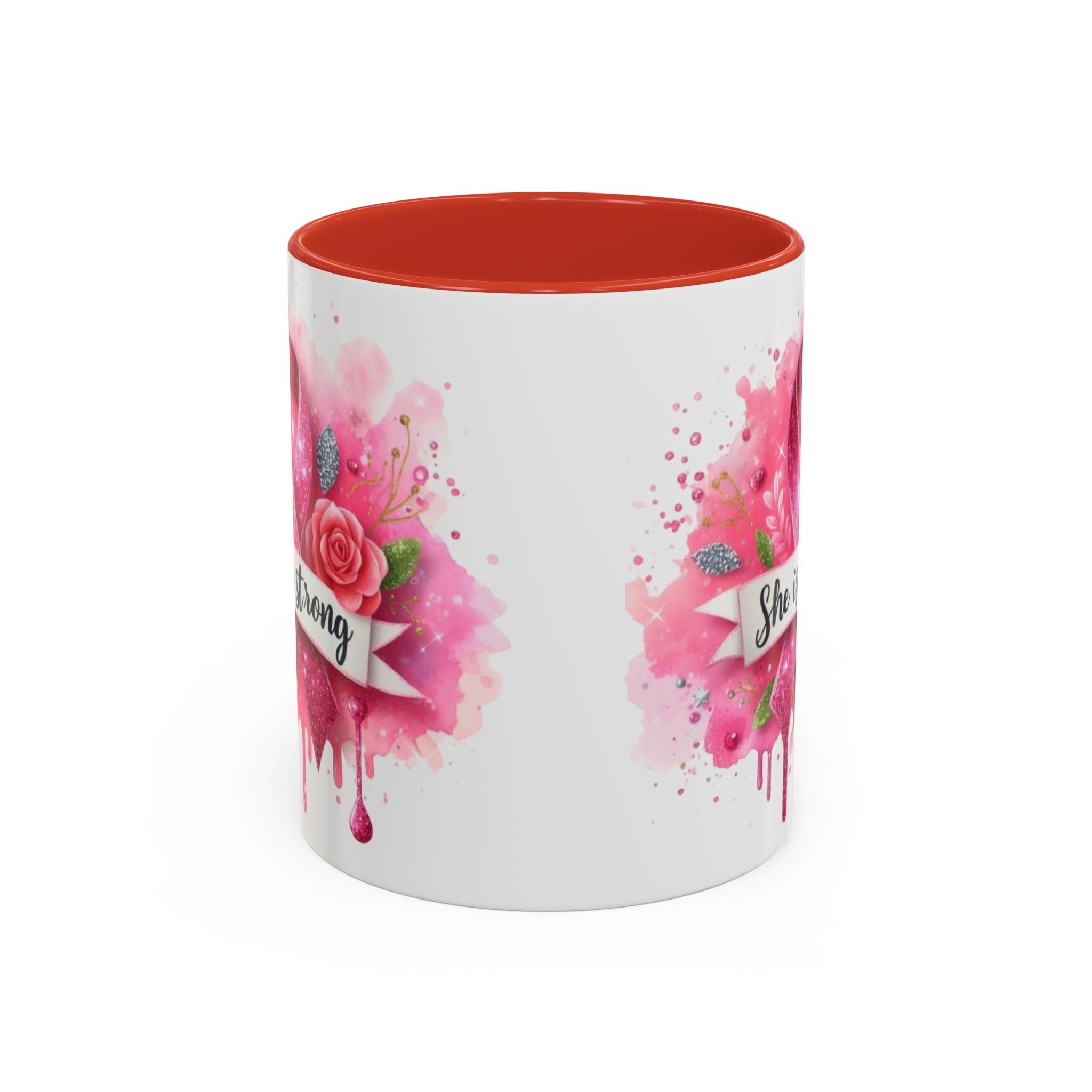 Empowering Pink Ribbon Coffee Mug - She Is Strong, Inspirational Gift for Breast Cancer Awareness, Motivational Drinkware, Supportive [...]