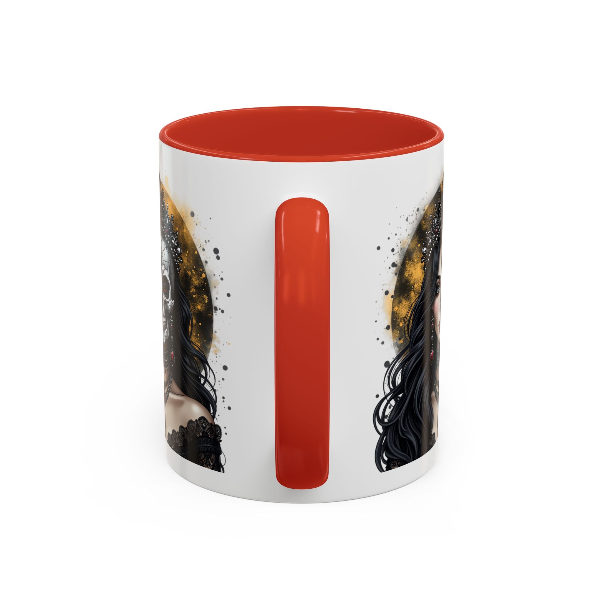 Gothic Art Accent Mug - Artistic Skull & Lady Design, Unique Coffee Cup for Halloween, Gift for Her, Decorative Kitchenware, Dark Aesthetic