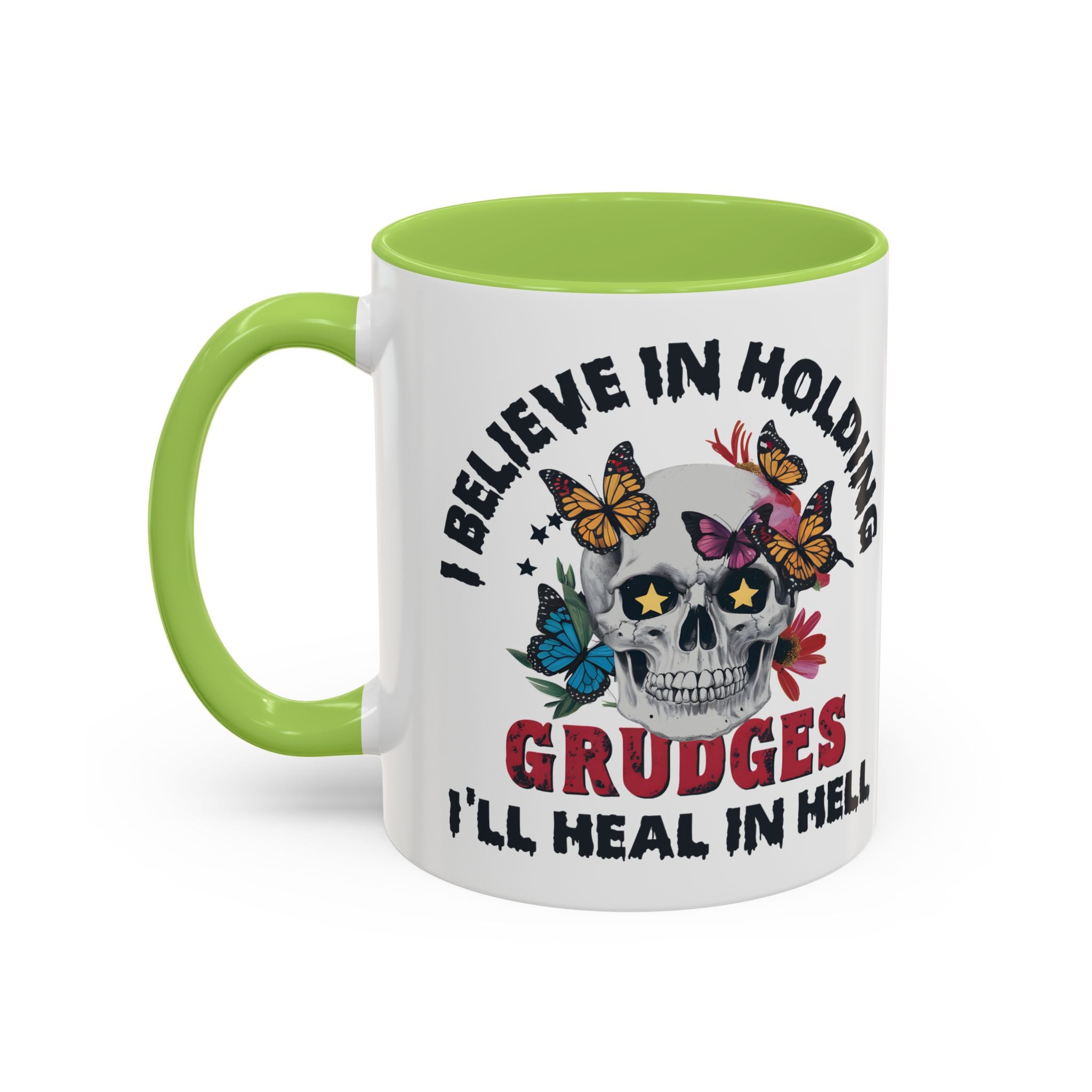 Grudge-Holder Coffee Mug - 11 & 15oz Ceramic with Floral Skull Design gothic horror art