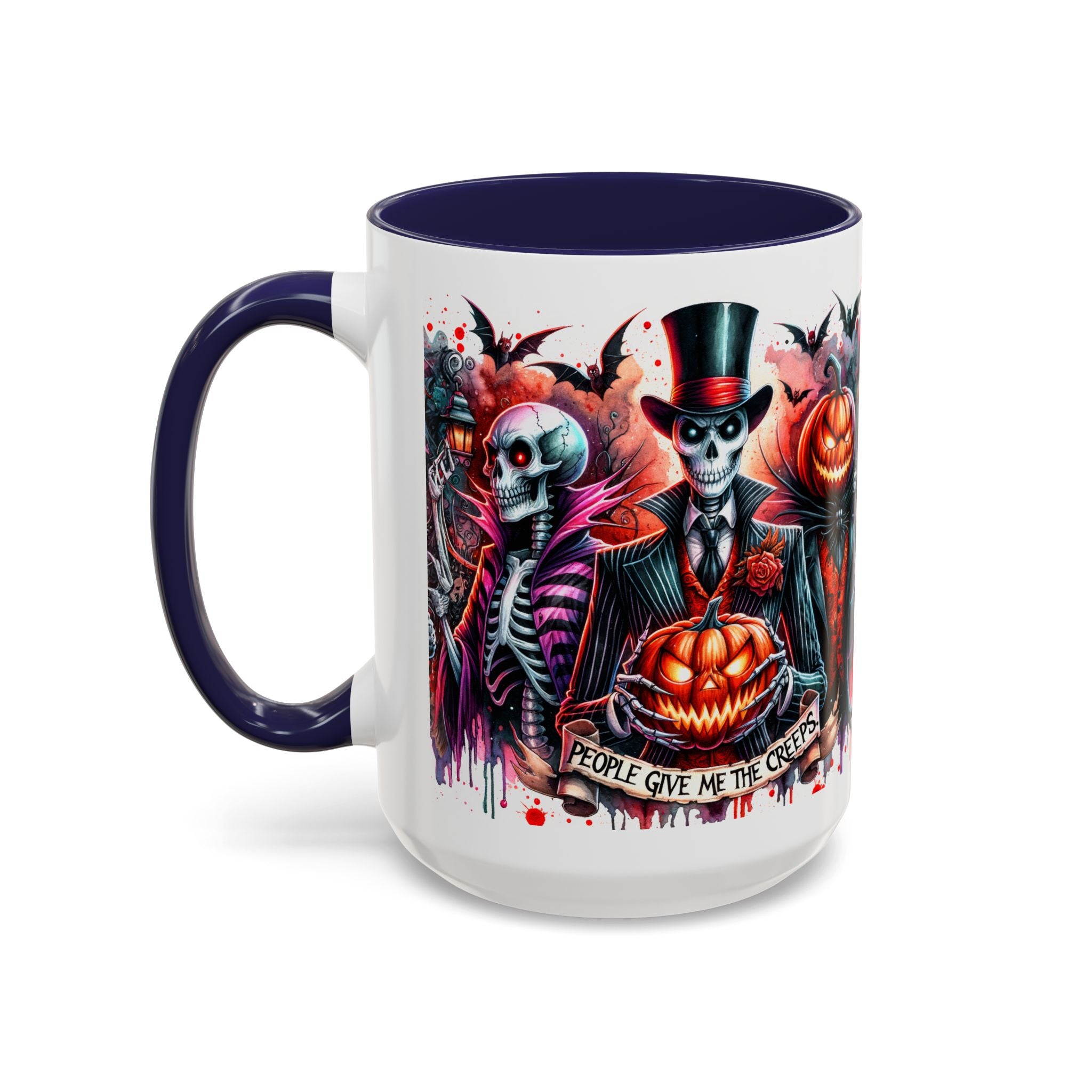 Halloween-themed Accent Coffee Mug, Spooky Skull Mug, Pumpkin Art Cup, Unique Gift for Halloween Lovers, October Decor