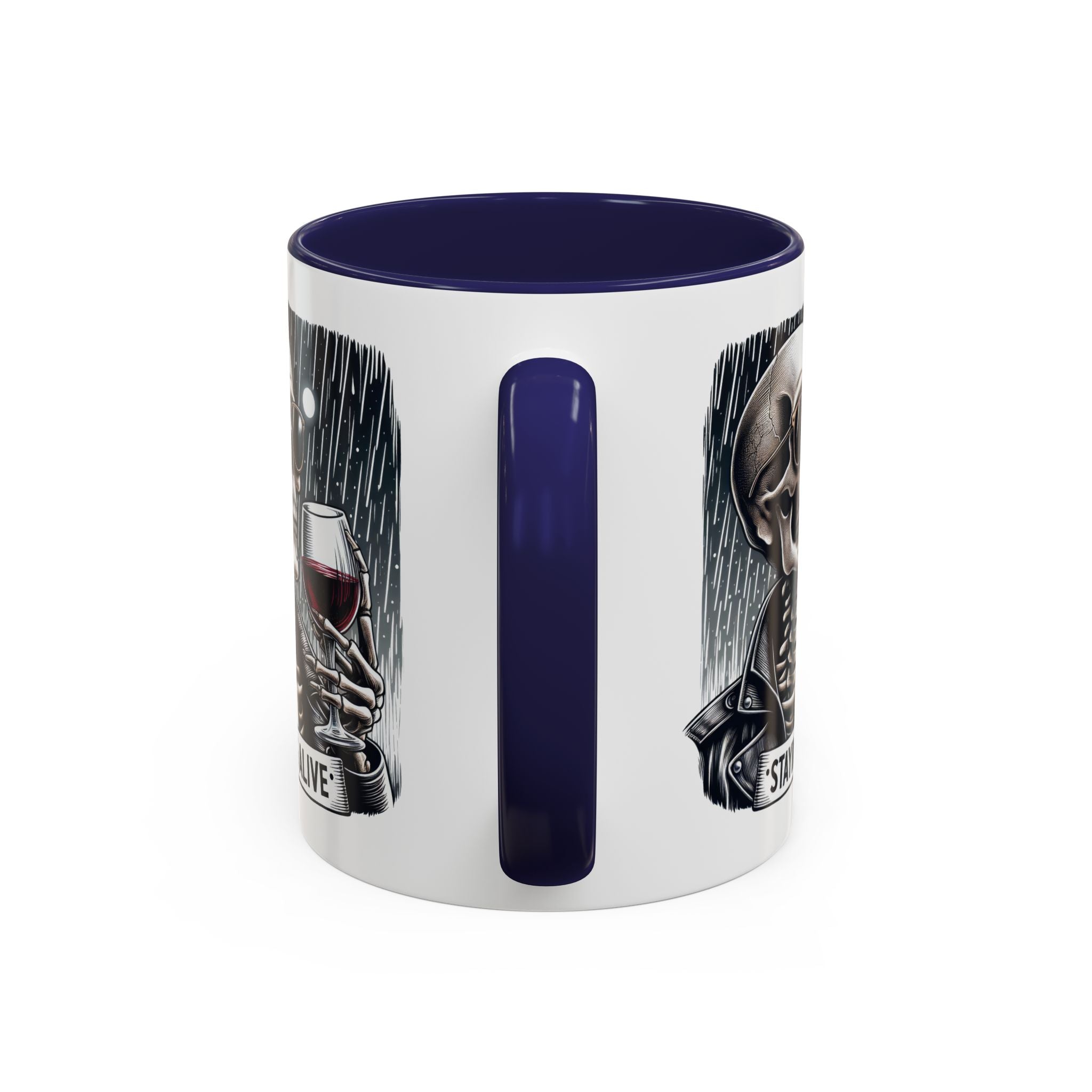 Stylish Skull Coffee Mug, Gothic Drinkware, Staying Alive Gift for Halloween, Funny Office Mug, Alternative Drinkware