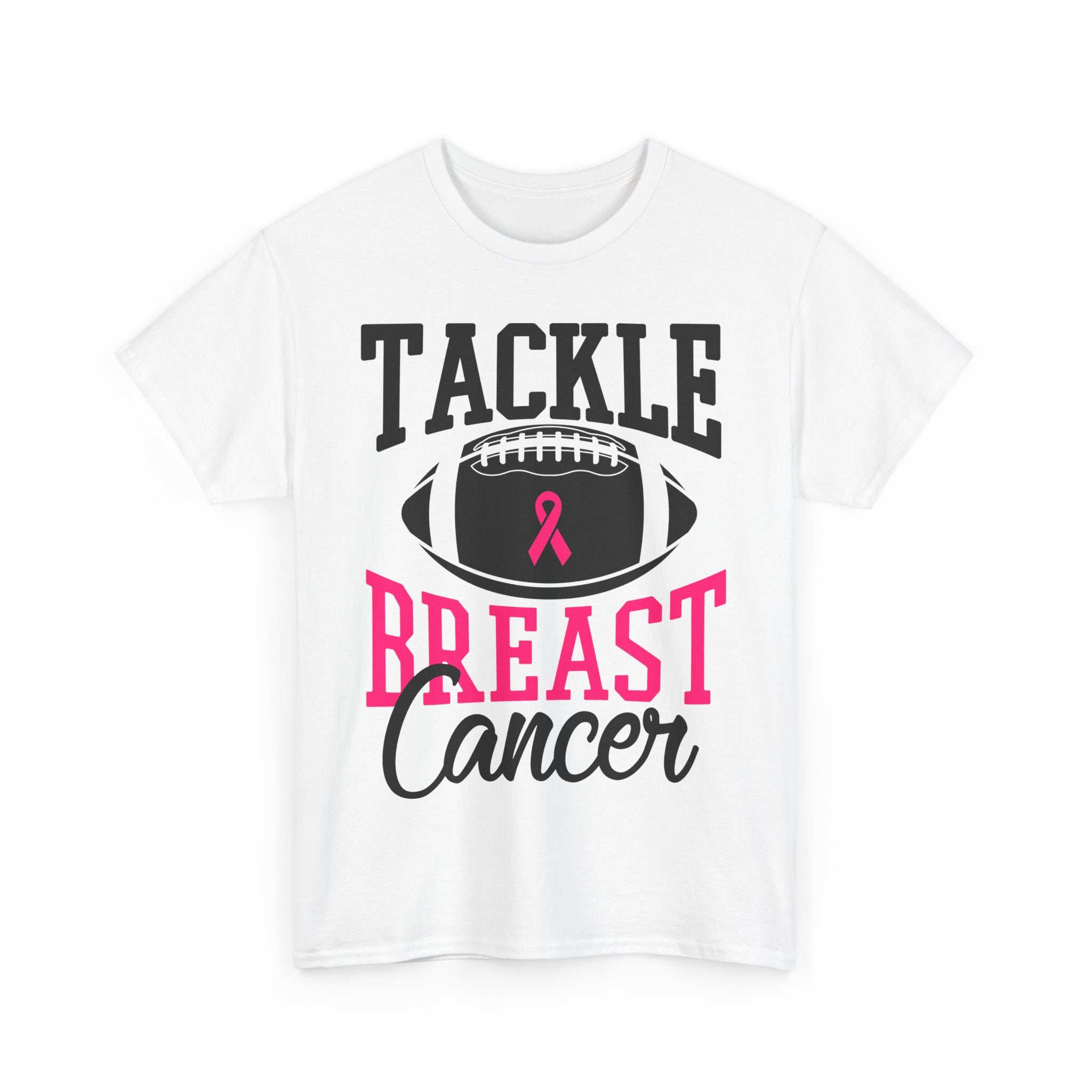 Unisex Heavy Cotton Tee - Tackle Breast Cancer Awareness Shirt, Football Support Tee, Gift for Cancer Fighters, Sports Fundraiser Shirt
