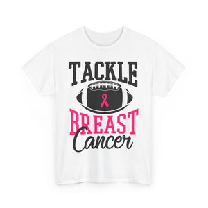 Unisex Heavy Cotton Tee - Tackle Breast Cancer Awareness Shirt, Football Support Tee, Gift for Cancer Fighters, Sports Fundraiser Shirt