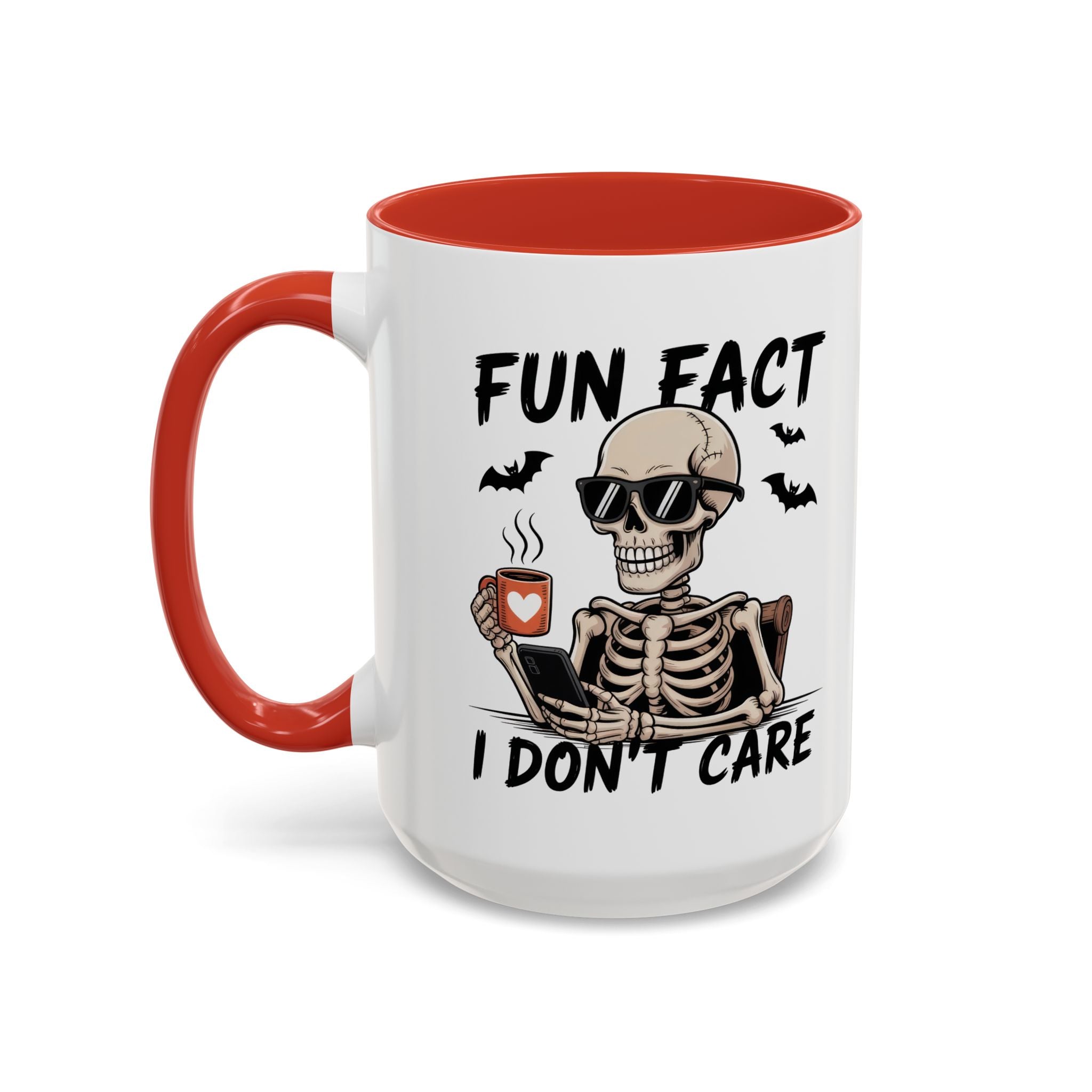 Fun Fact I Don’t Care Skull Coffee Mug — Halloween Accent Coffee Cup (11/15oz)