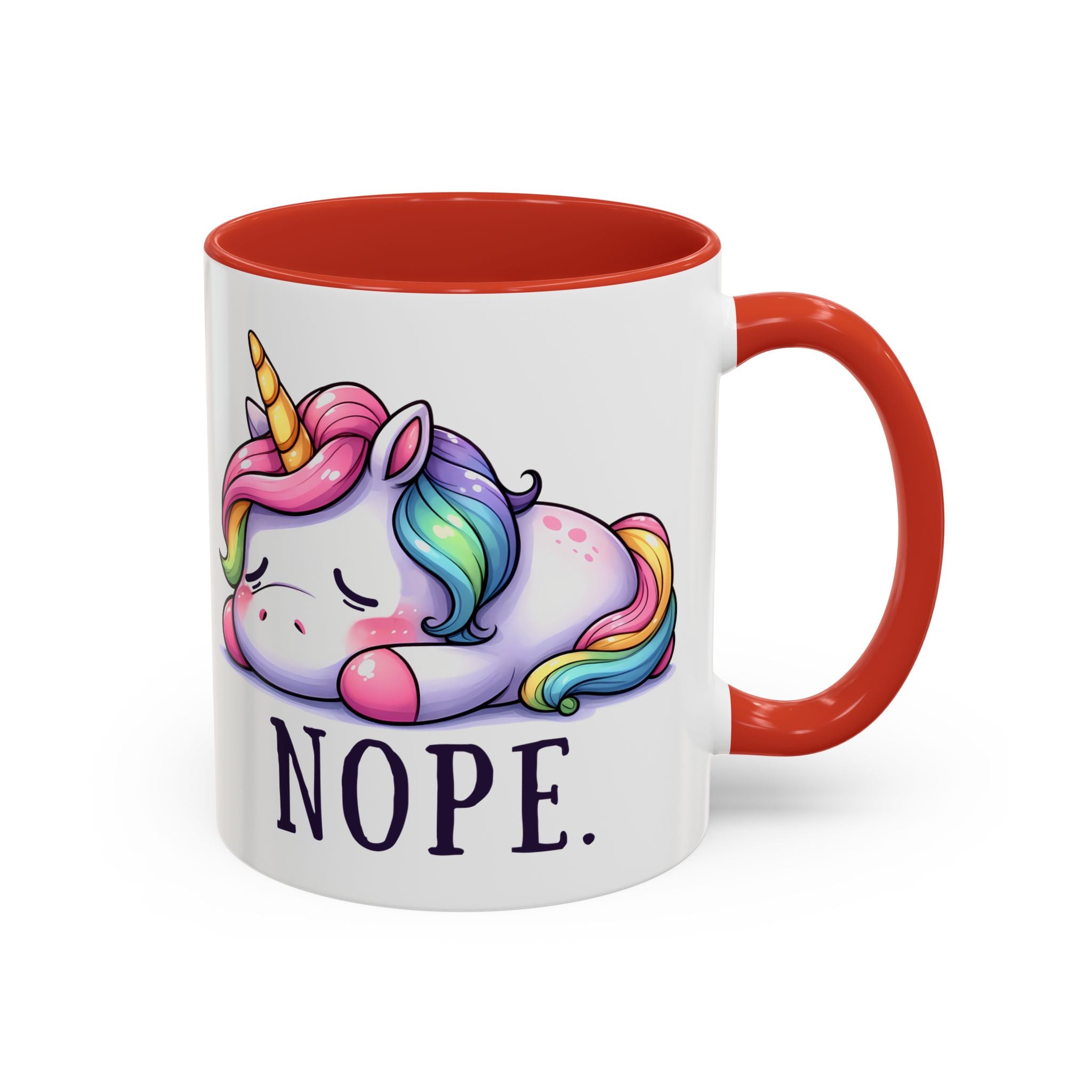 Nope Unicorn Accent Coffee Mug — Cute Rainbow Sleeping Unicorn 11/15oz