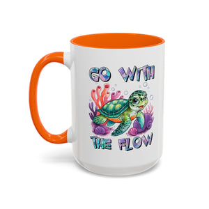 Ocean-Inspired Accent Coffee Mug - 'Go With The Flow' Design turtle