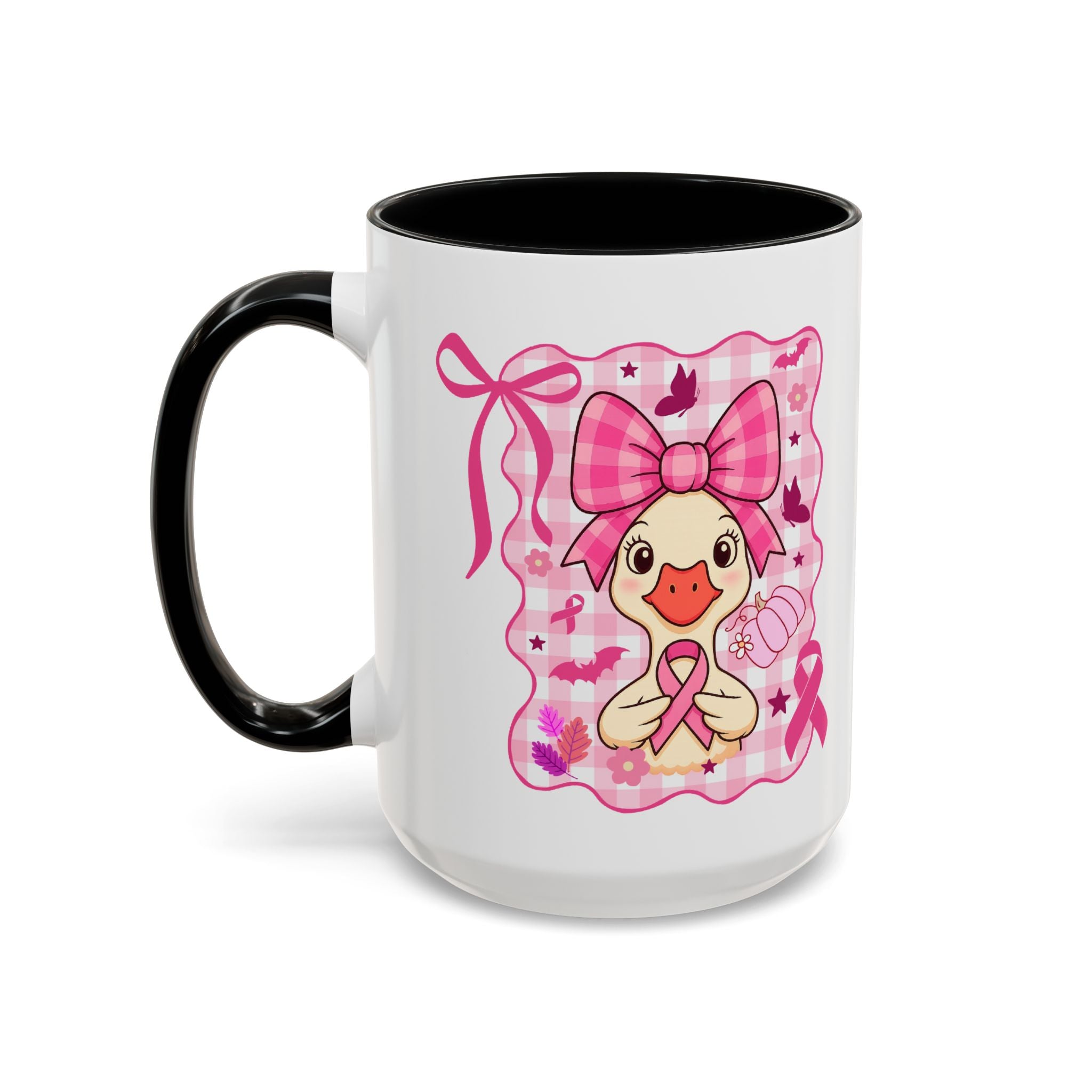 Pink Ribbon Duck Coffee Mug for Breast Cancer Awareness, Cute Gift for Her, Supportive Breast Cancer Mug, Unique Coffee Cup, Holiday Present