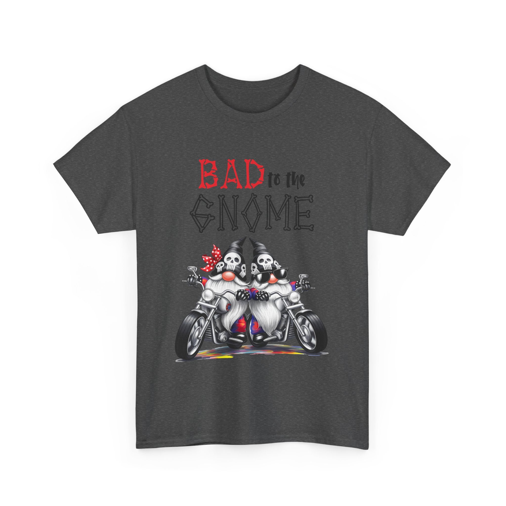 Bad to the Gnome Unisex Heavy Cotton Tee - Fun and Whimsical Biker Shirt