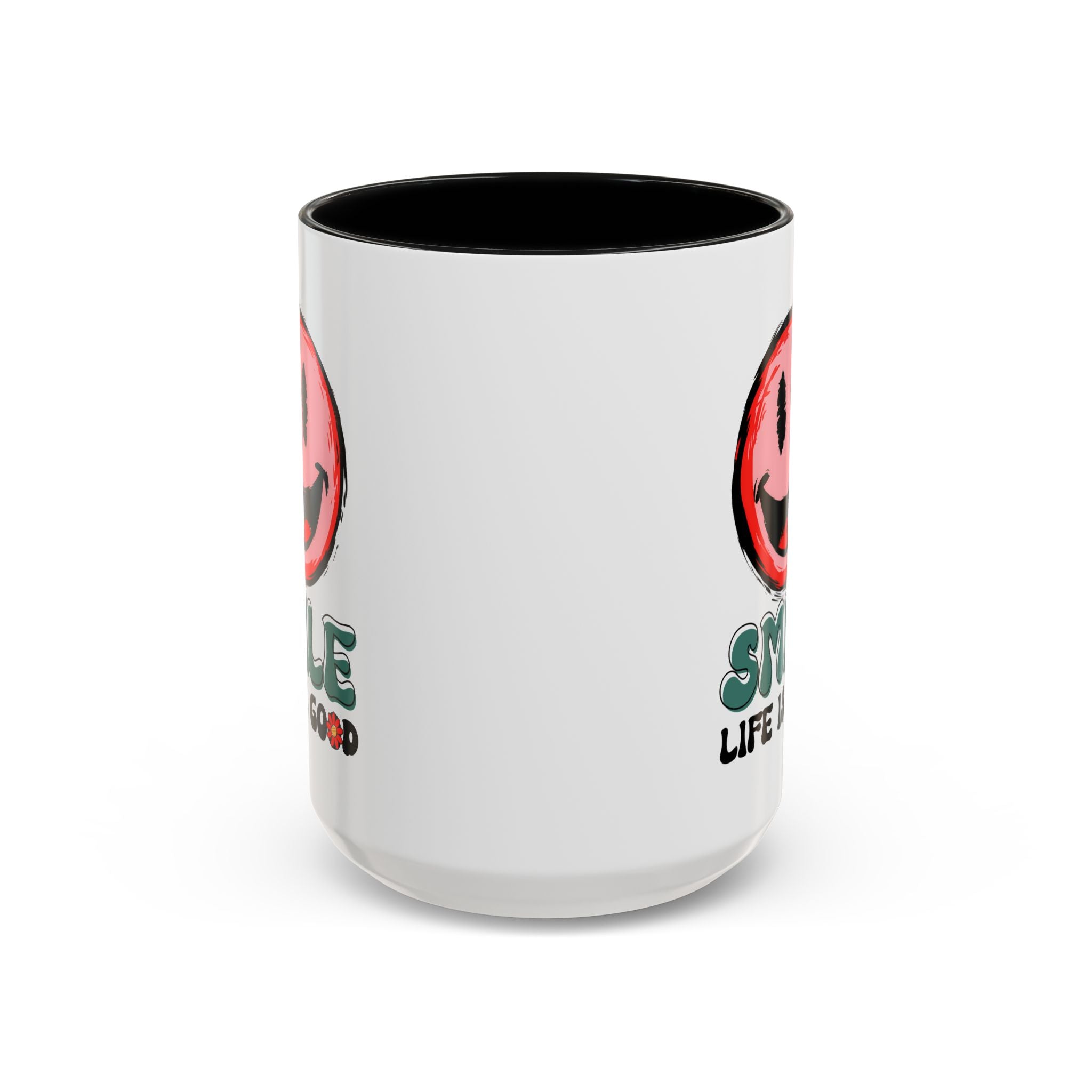 Smiley Face Accent Coffee Mug - "Smile, Life is Good" - 11oz & 15oz