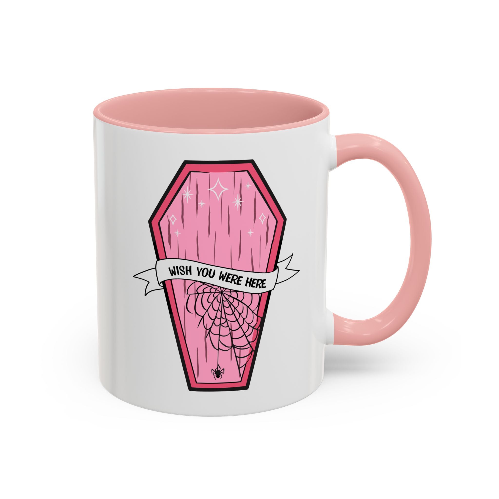 Pink Coffin Coffee Mug – "Wish You Were Here" Gothic Cute Tea Mug
