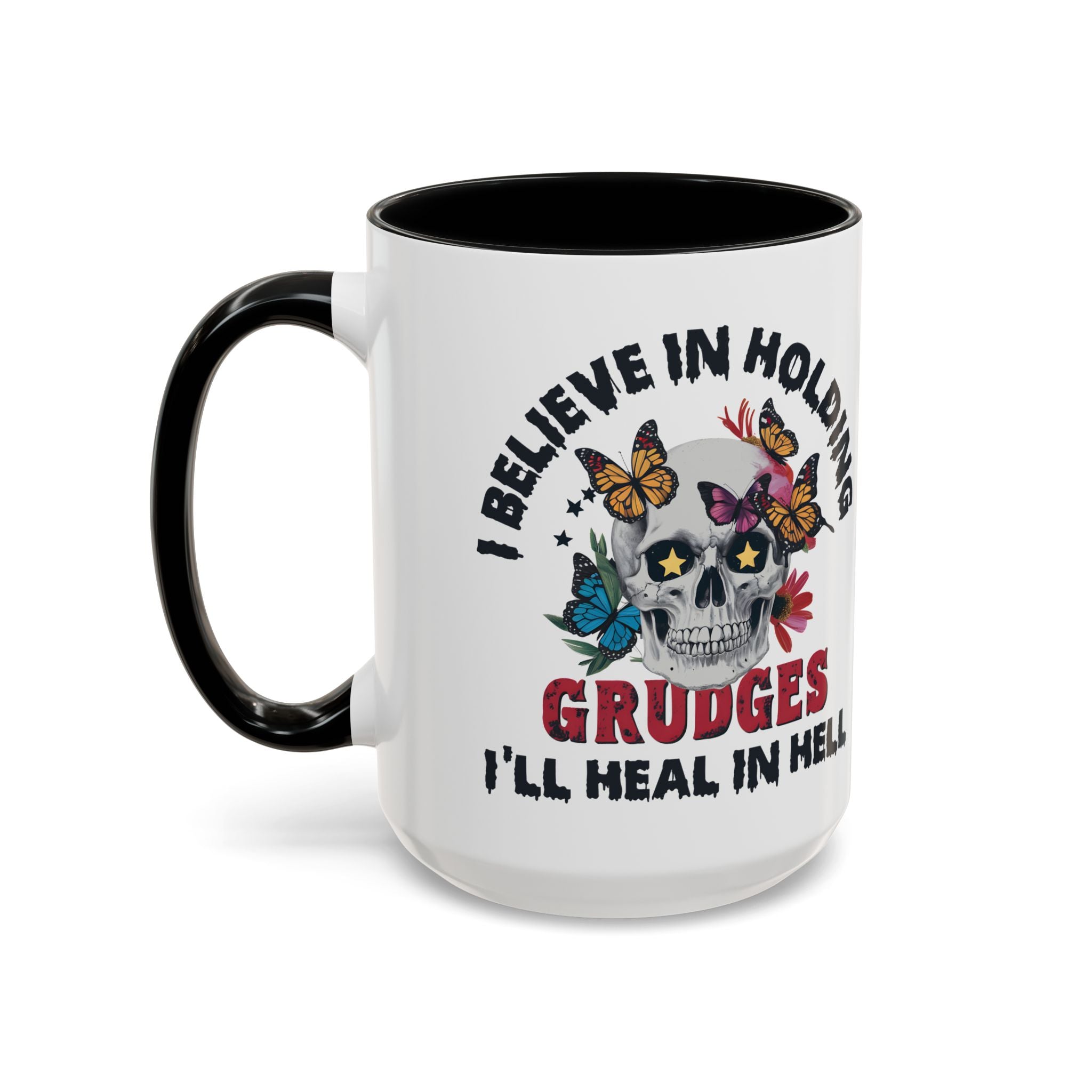 Grudge-Holder Coffee Mug - 11 & 15oz Ceramic with Floral Skull Design gothic horror art