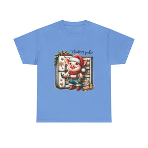 Christmas Junkie Unisex Cotton Tee, Fun Holiday Shirt, Christmas Gift, Pig T-Shirt, Festive Apparel, Cute Christmas Outfit