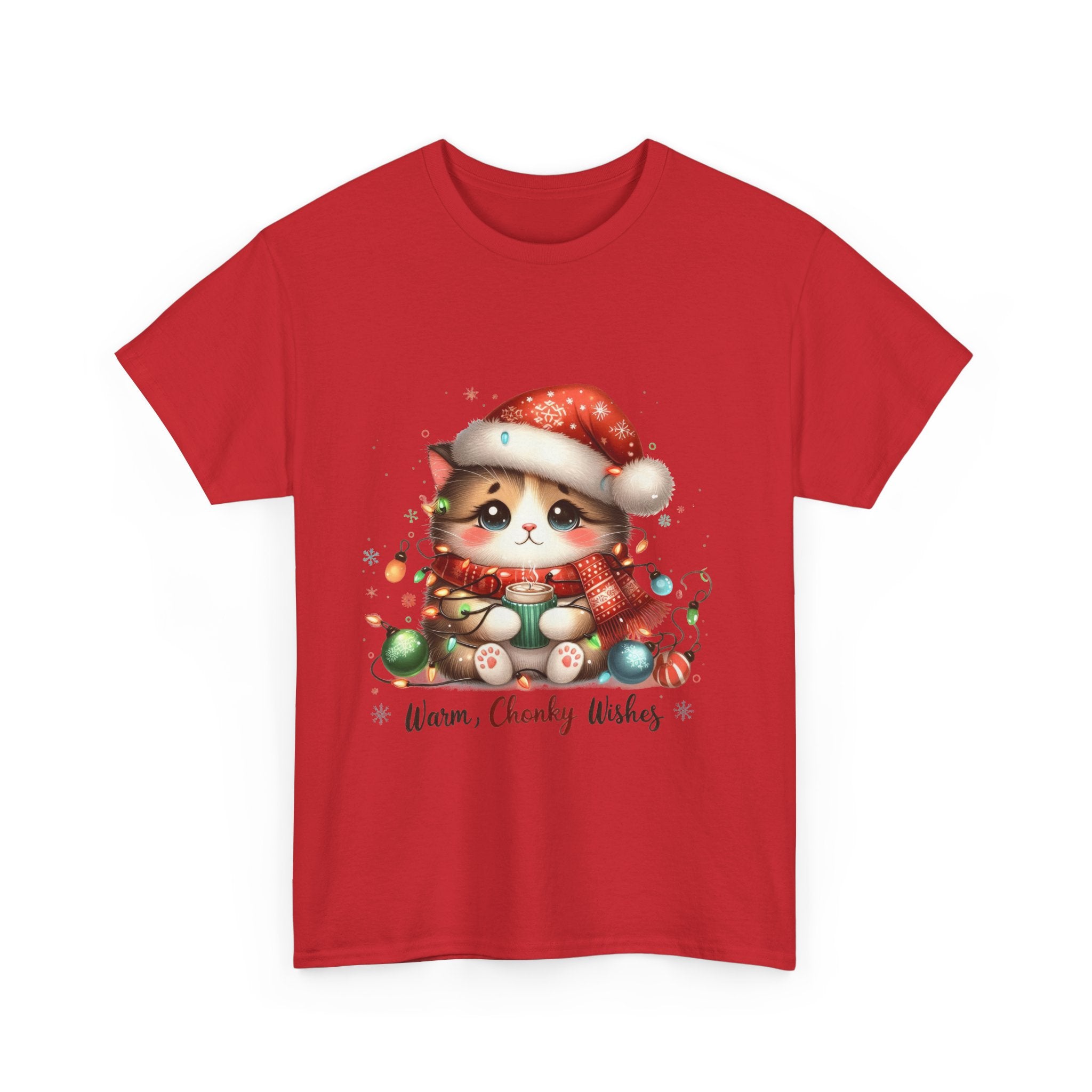 Cute Christmas Cat Tee - Unisex Heavy Cotton Tee, Holiday Gift, Cozy Wear, Festive Apparel, Gift for Cat Lovers