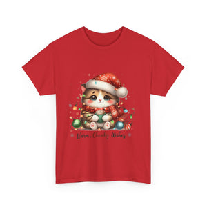 Cute Christmas Cat Tee - Unisex Heavy Cotton Tee, Holiday Gift, Cozy Wear, Festive Apparel, Gift for Cat Lovers