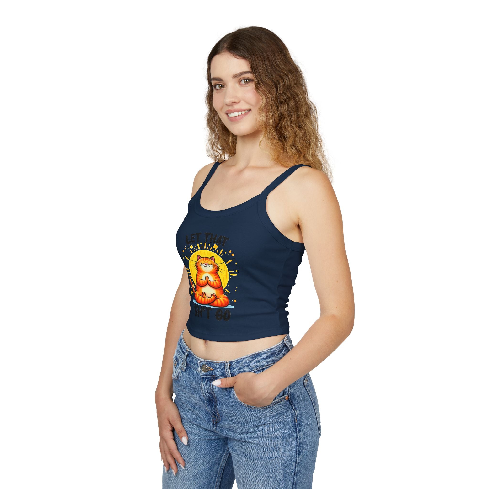 Funny Cat Women's Spaghetti Strap Tank Top - "Let That Sh*t Go" Design