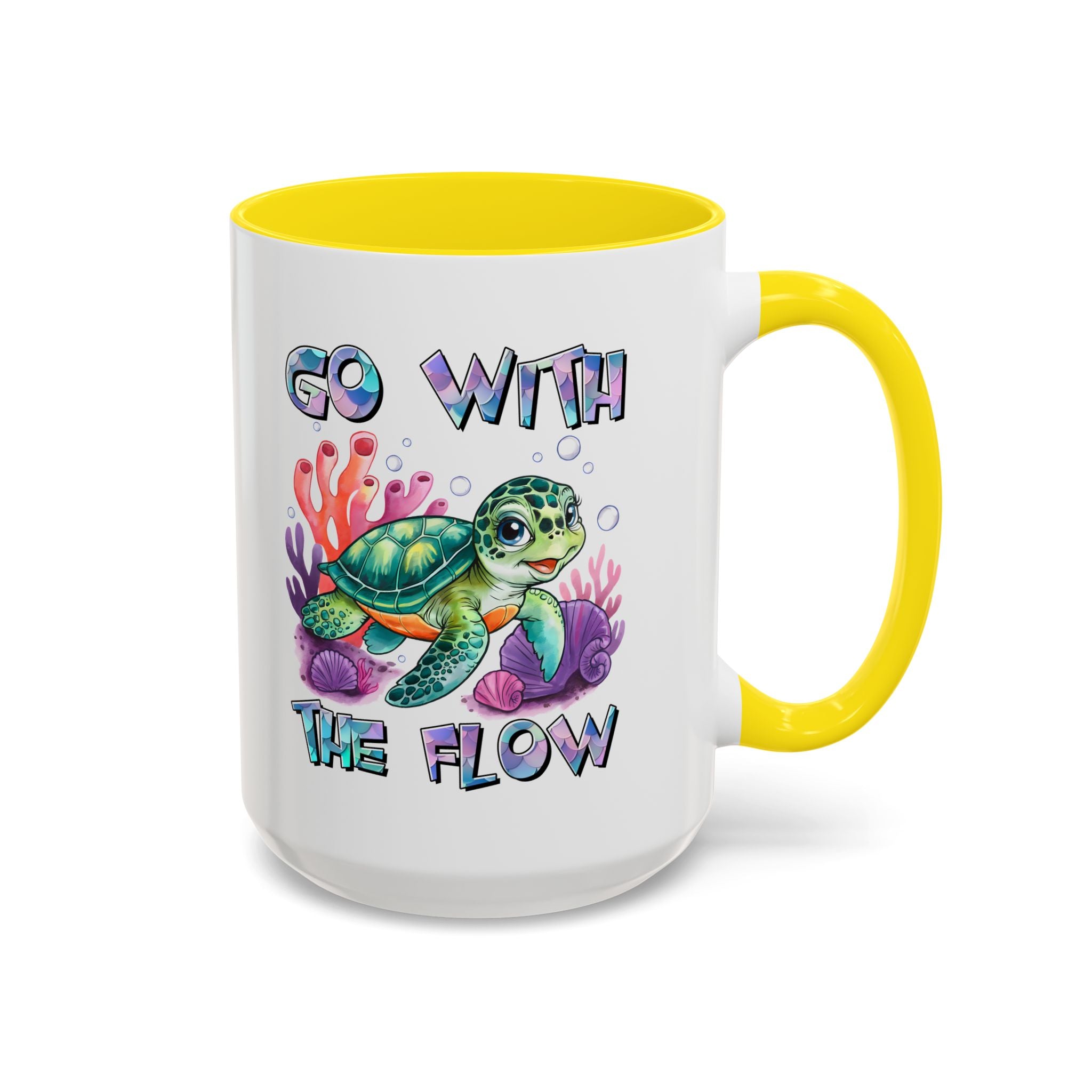 Ocean-Inspired Accent Coffee Mug - 'Go With The Flow' Design turtle
