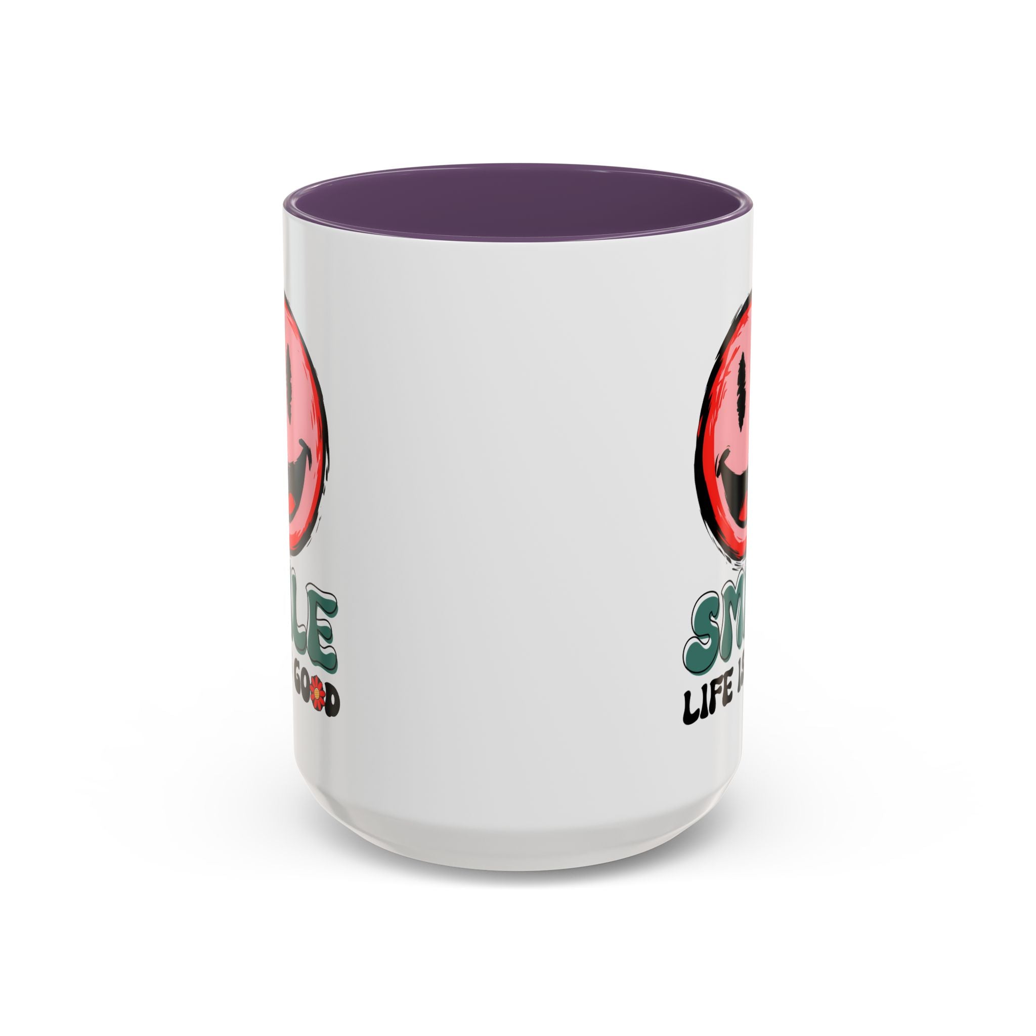 Smiley Face Accent Coffee Mug - "Smile, Life is Good" - 11oz & 15oz