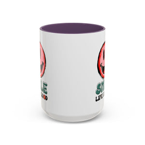Smiley Face Accent Coffee Mug - "Smile, Life is Good" - 11oz & 15oz