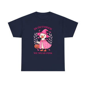 Breast Cancer Awareness Tee, Cute Pink Duck Shirt for October, Unisex Cotton T-Shirt, Awareness Month Apparel, Funny Halloween Outfit