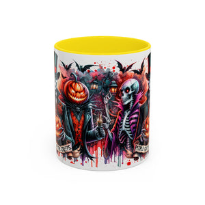 Halloween-themed Accent Coffee Mug, Spooky Skull Mug, Pumpkin Art Cup, Unique Gift for Halloween Lovers, October Decor