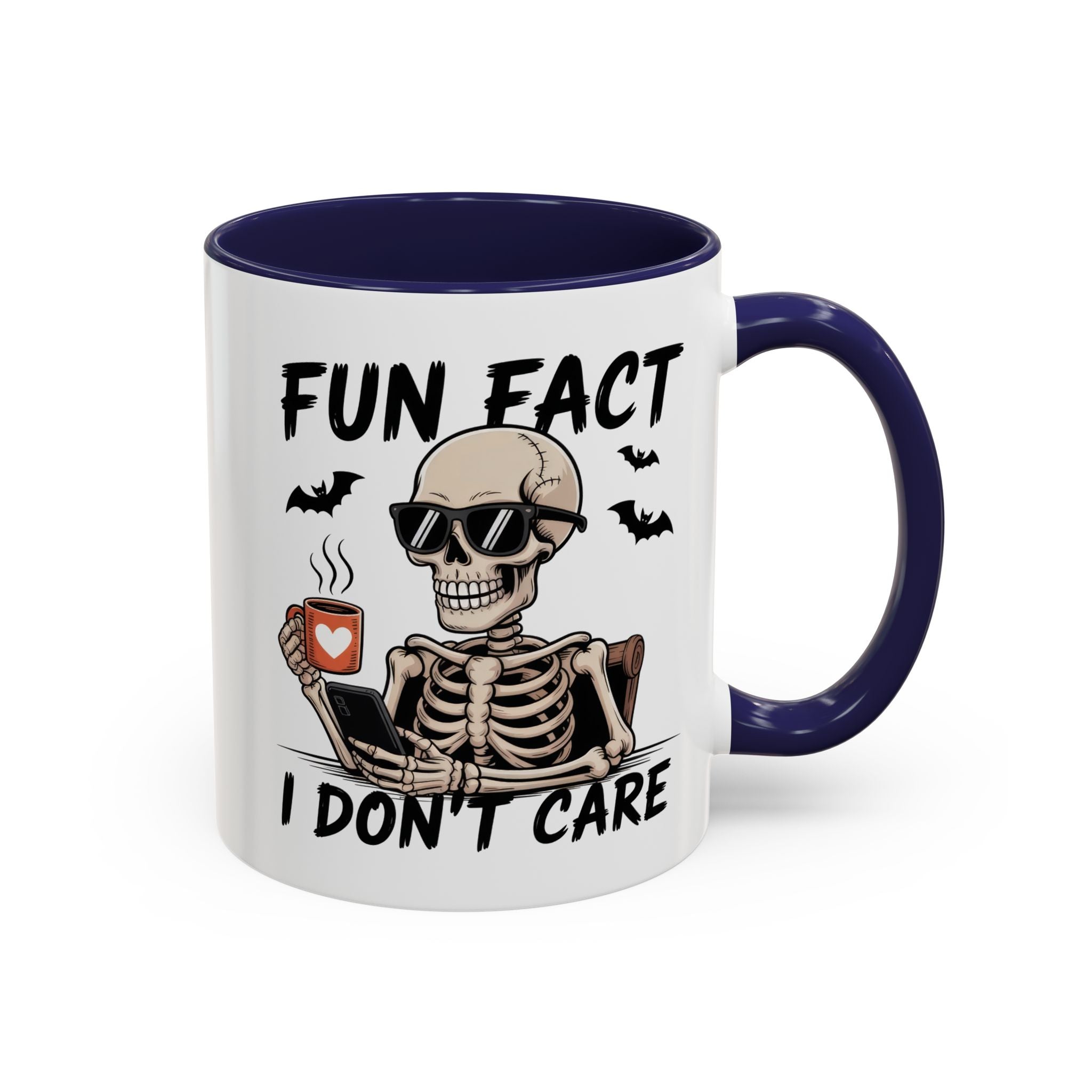 Fun Fact I Don’t Care Skull Coffee Mug — Halloween Accent Coffee Cup (11/15oz)