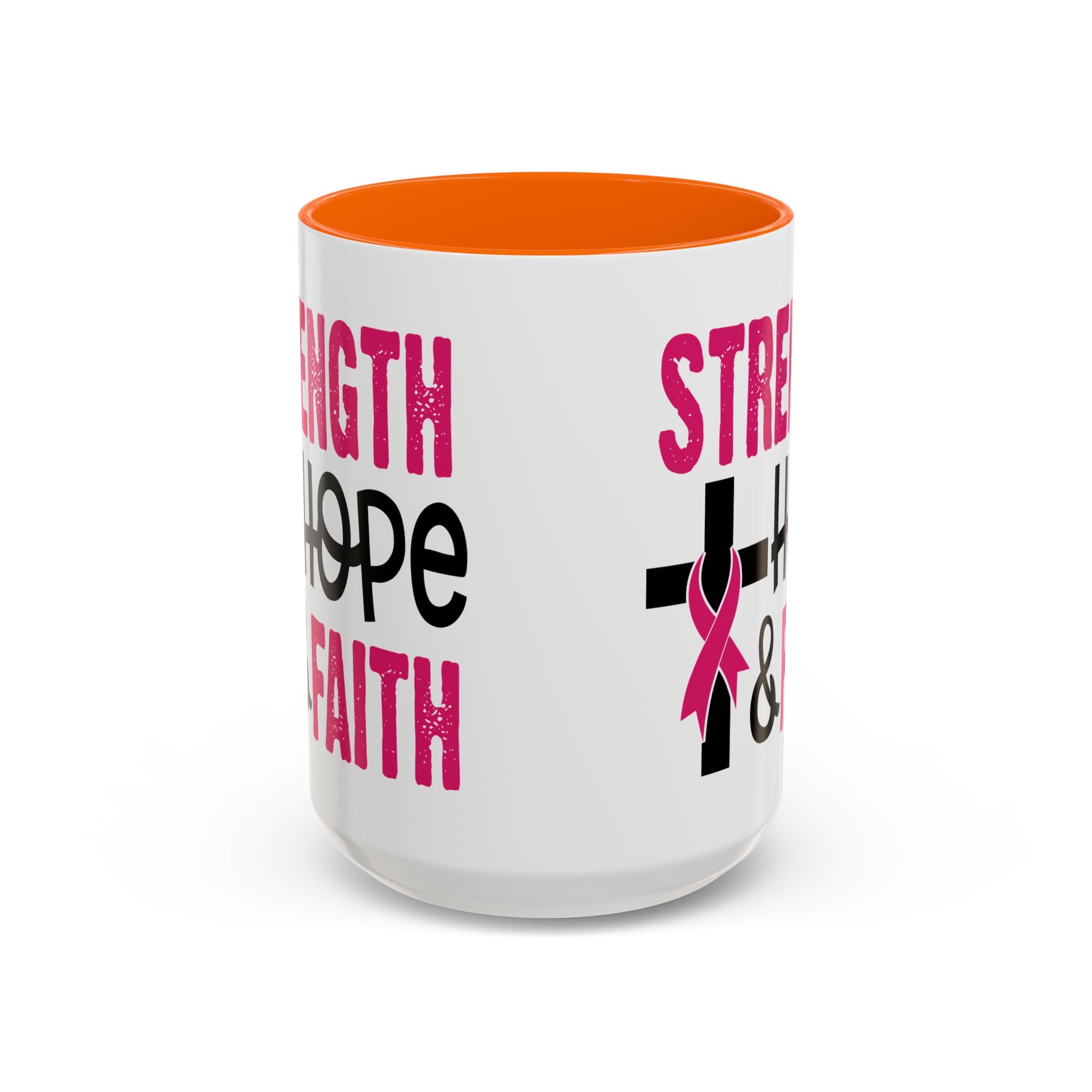 Inspirational Coffee Mug - Strength, Hope, Faith, Pink Ribbon, Christian Gifts, Motivational Drinkware, Breast Cancer Awareness