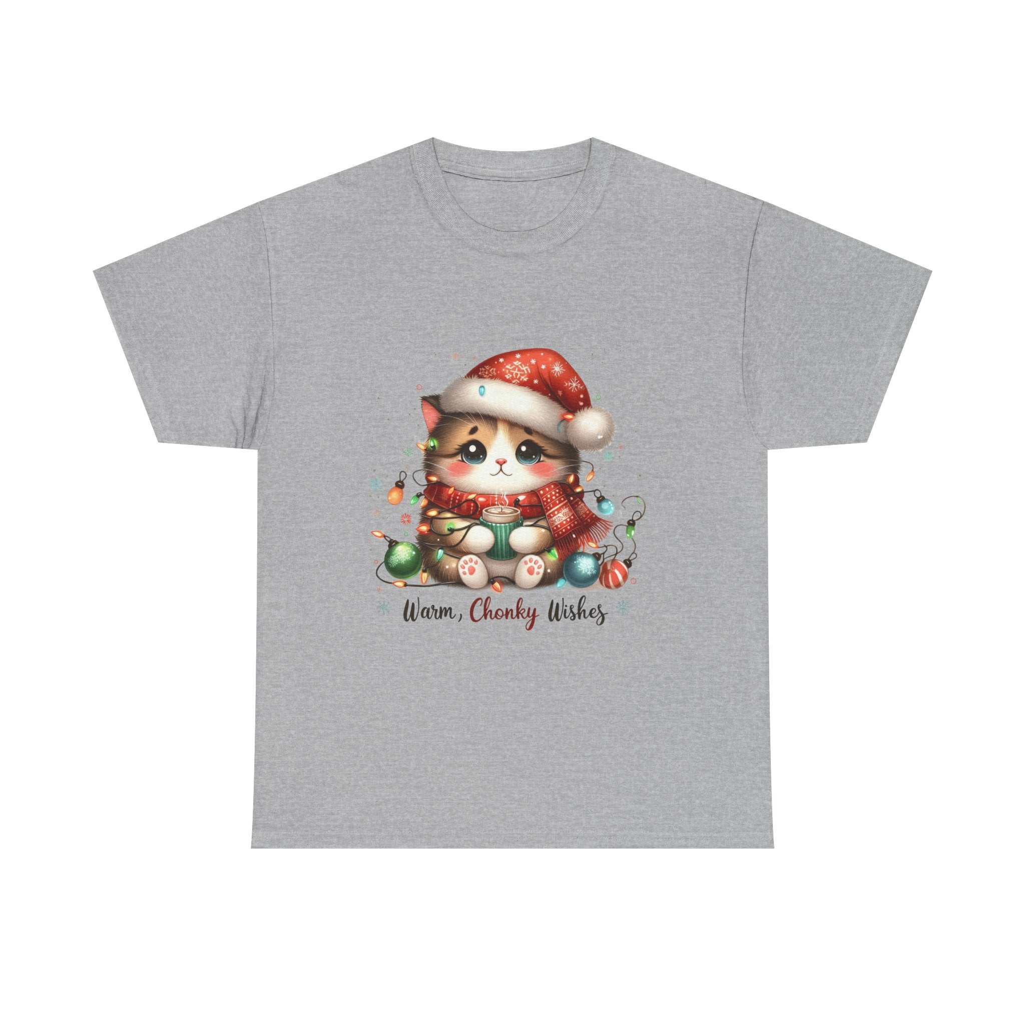 Cute Christmas Cat Tee - Unisex Heavy Cotton Tee, Holiday Gift, Cozy Wear, Festive Apparel, Gift for Cat Lovers