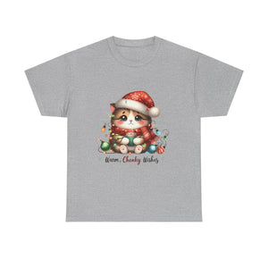 Cute Christmas Cat Tee - Unisex Heavy Cotton Tee, Holiday Gift, Cozy Wear, Festive Apparel, Gift for Cat Lovers