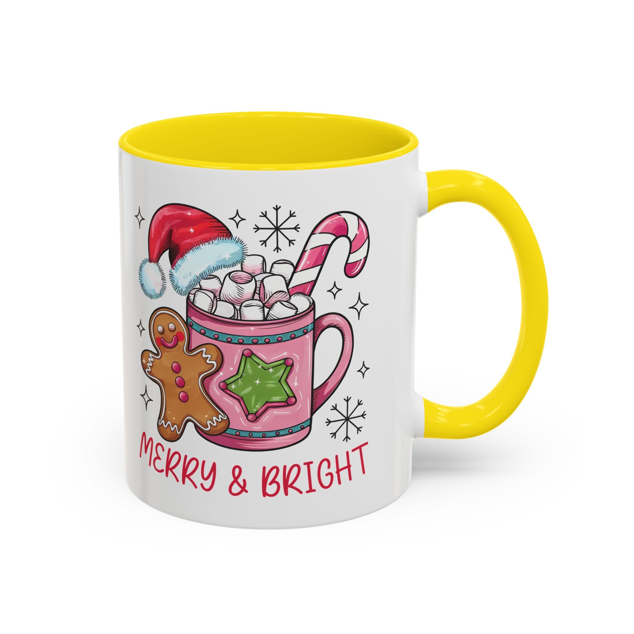 Festive Gingerbread Coffee Mug, Christmas Gift, Holiday Coffee Cup, Merry & Bright Mug, Winter Mug, Hot Chocolate Holder