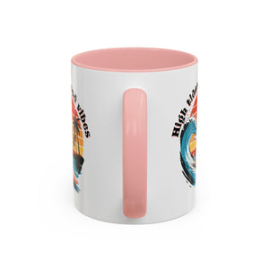 Surfing Cat Coffee Mug - High Tides & Good Vibes - Beach Lover Gift animal lover funny