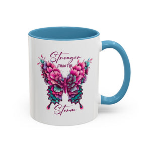 Stronger Than The Storm Accent Coffee Mug - Inspirational Butterfly Design