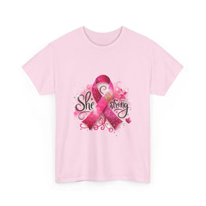 Breast Cancer Awareness Tee - She's Strong, Gift for Survivors, Supportive T-Shirt, Awareness Month, Inspirational Apparel