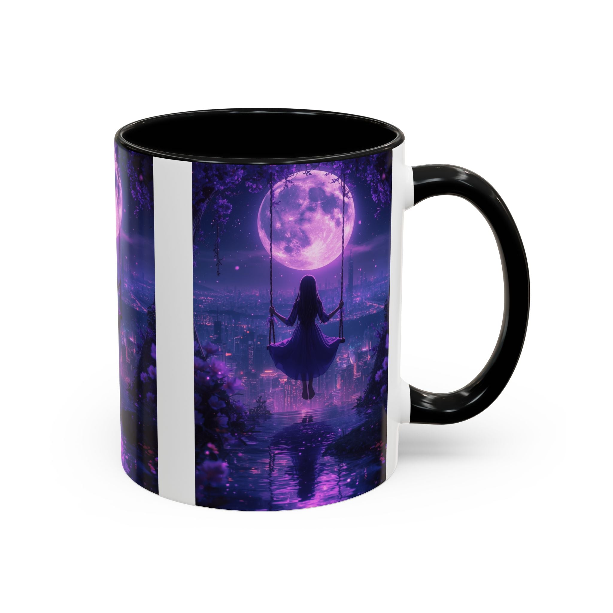 anime Dreamy Moonlit Swing Accent Coffee Mug, Artistic Mug, Celestial Coffee Cup, Fantasy Beverage Holder, Gift for Dreamers