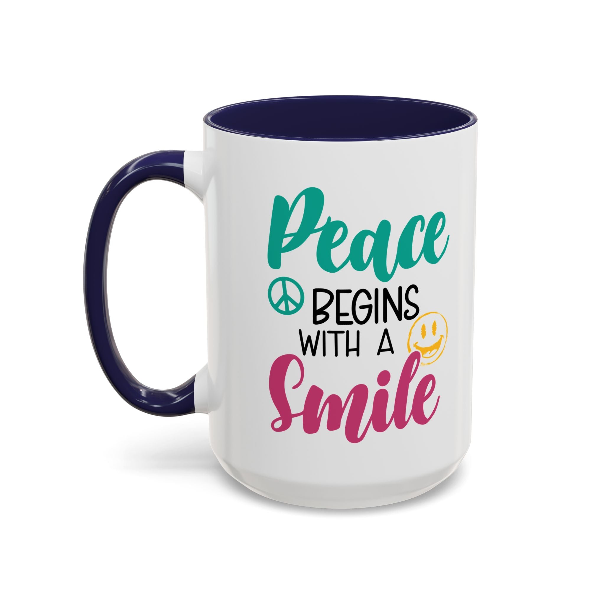 Inspirational Peace Coffee Mug - "Peace Begins with a Smile" - 11oz & 15oz