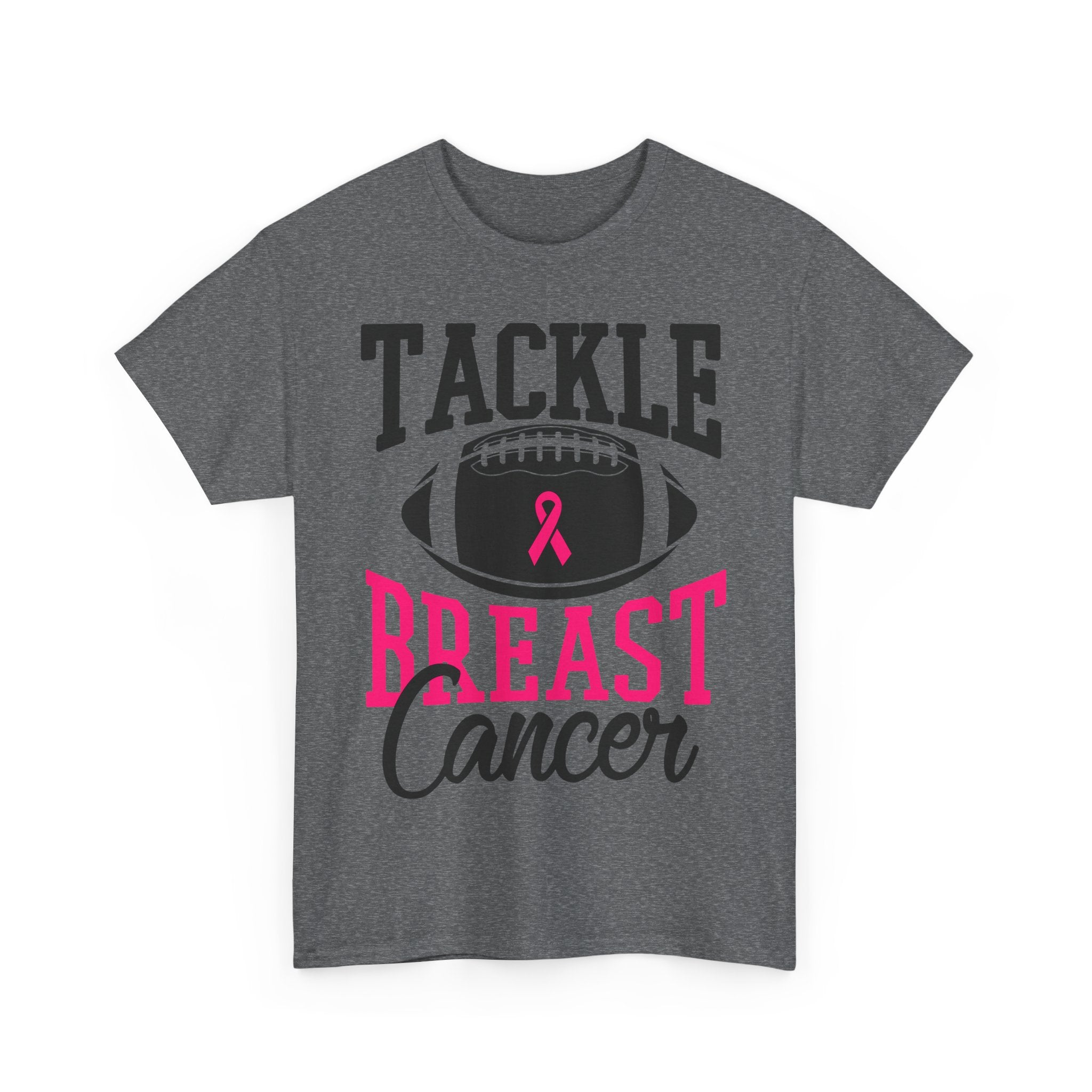 Unisex Heavy Cotton Tee - Tackle Breast Cancer Awareness Shirt, Football Support Tee, Gift for Cancer Fighters, Sports Fundraiser Shirt