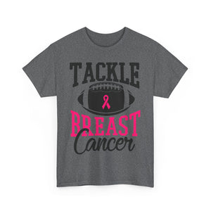 Unisex Heavy Cotton Tee - Tackle Breast Cancer Awareness Shirt, Football Support Tee, Gift for Cancer Fighters, Sports Fundraiser Shirt