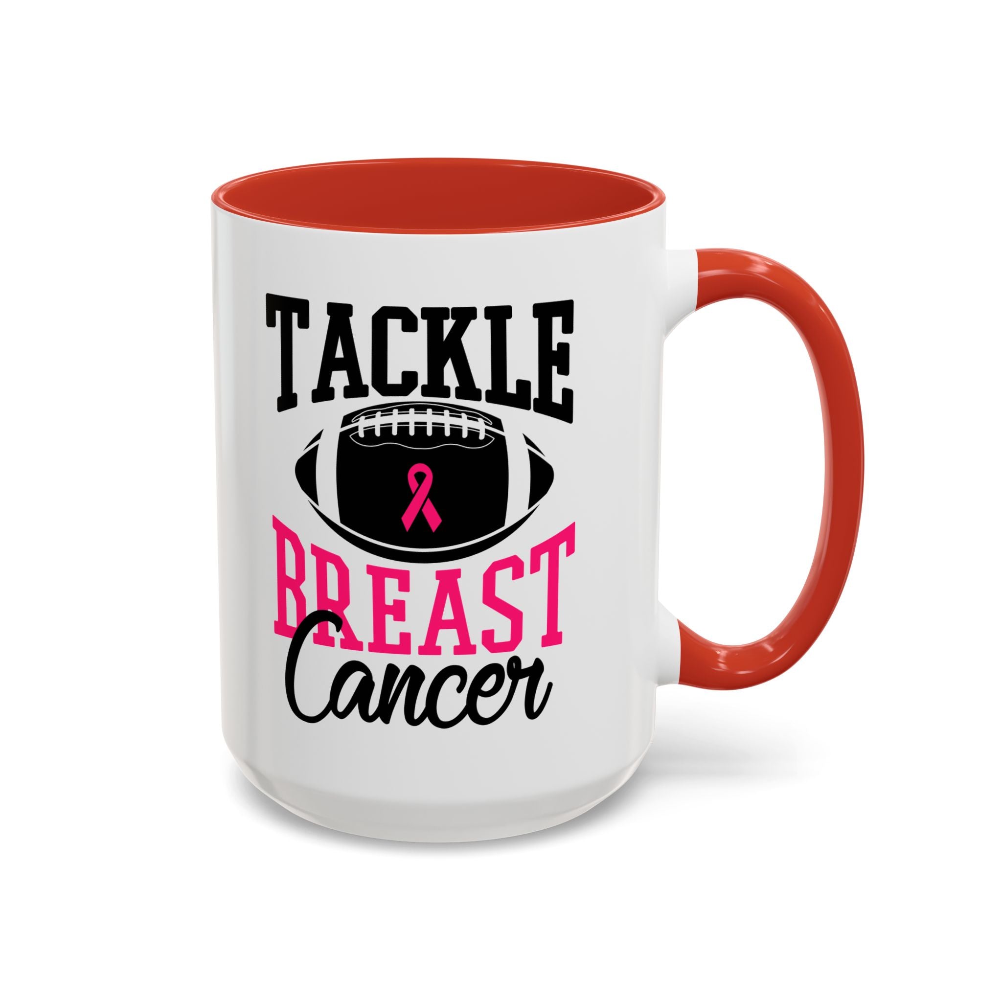 Tackle Breast Cancer Coffee Mug, Supportive Gift for Football Fans, Awareness Mug, Cheer Team Spirit, Fundraiser Drinkware