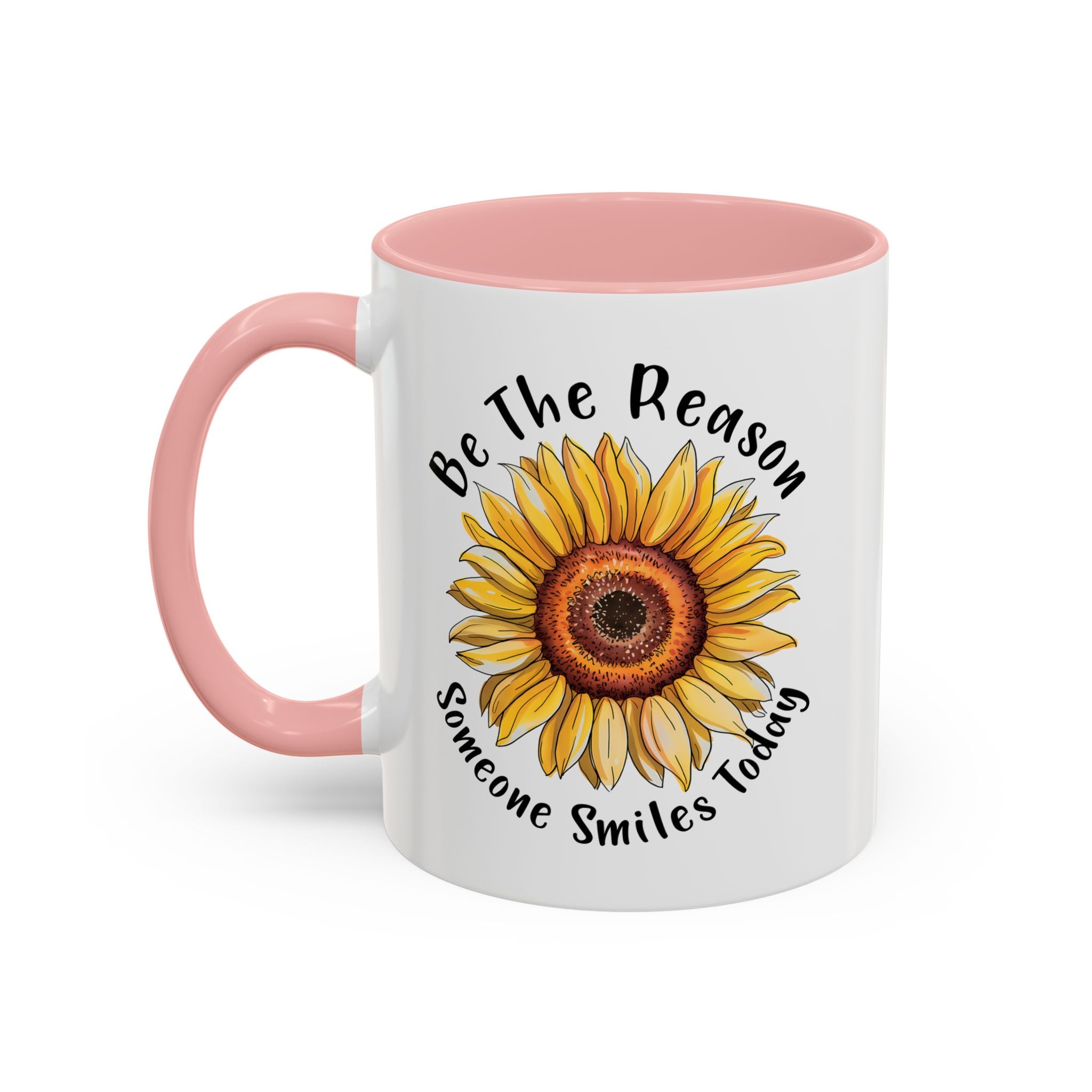 Sunflower Smile Accent Coffee Mug - Cheerful Gift for Friends, Inspirational Mug, 11oz/15oz, Daily Motivation, Brighten Someone's Day