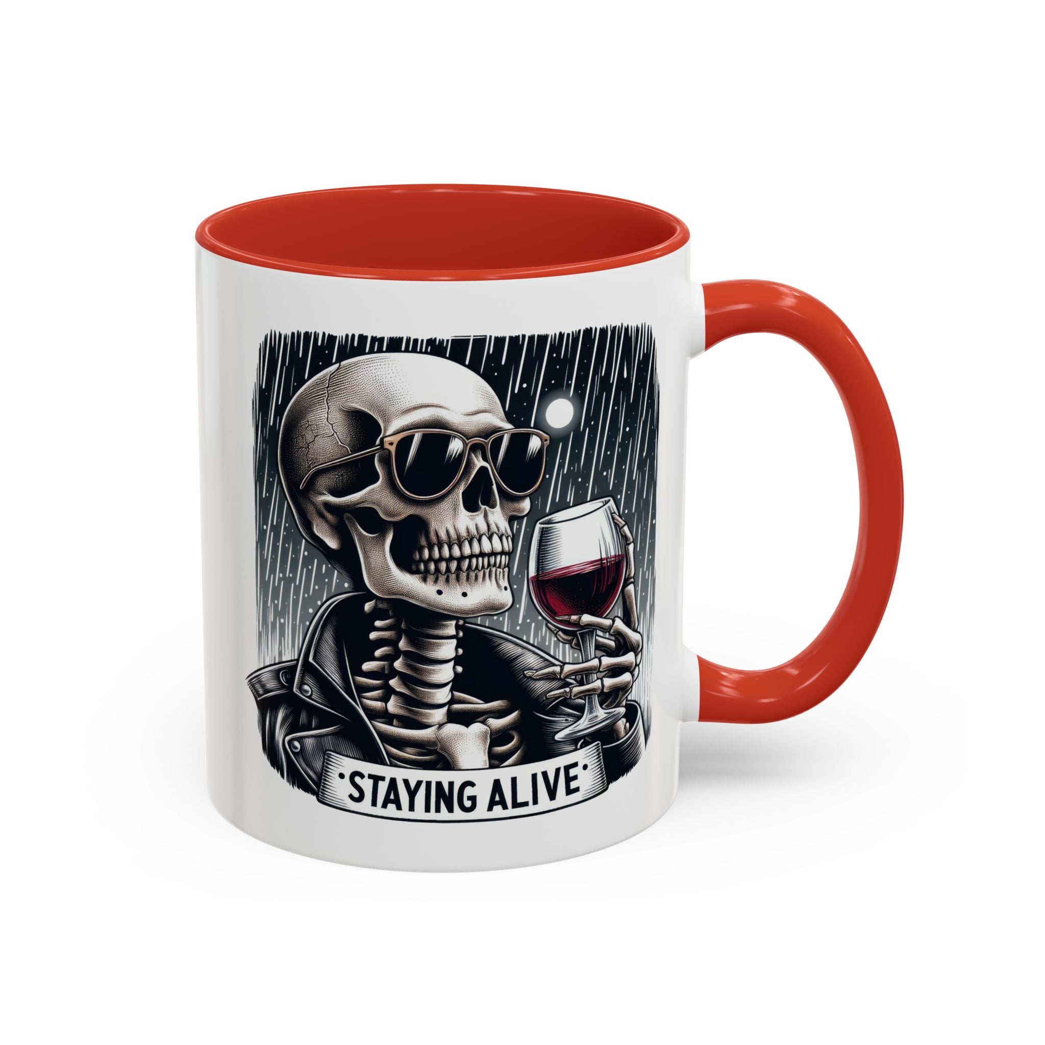 Stylish Skull Coffee Mug, Gothic Drinkware, Staying Alive Gift for Halloween, Funny Office Mug, Alternative Drinkware