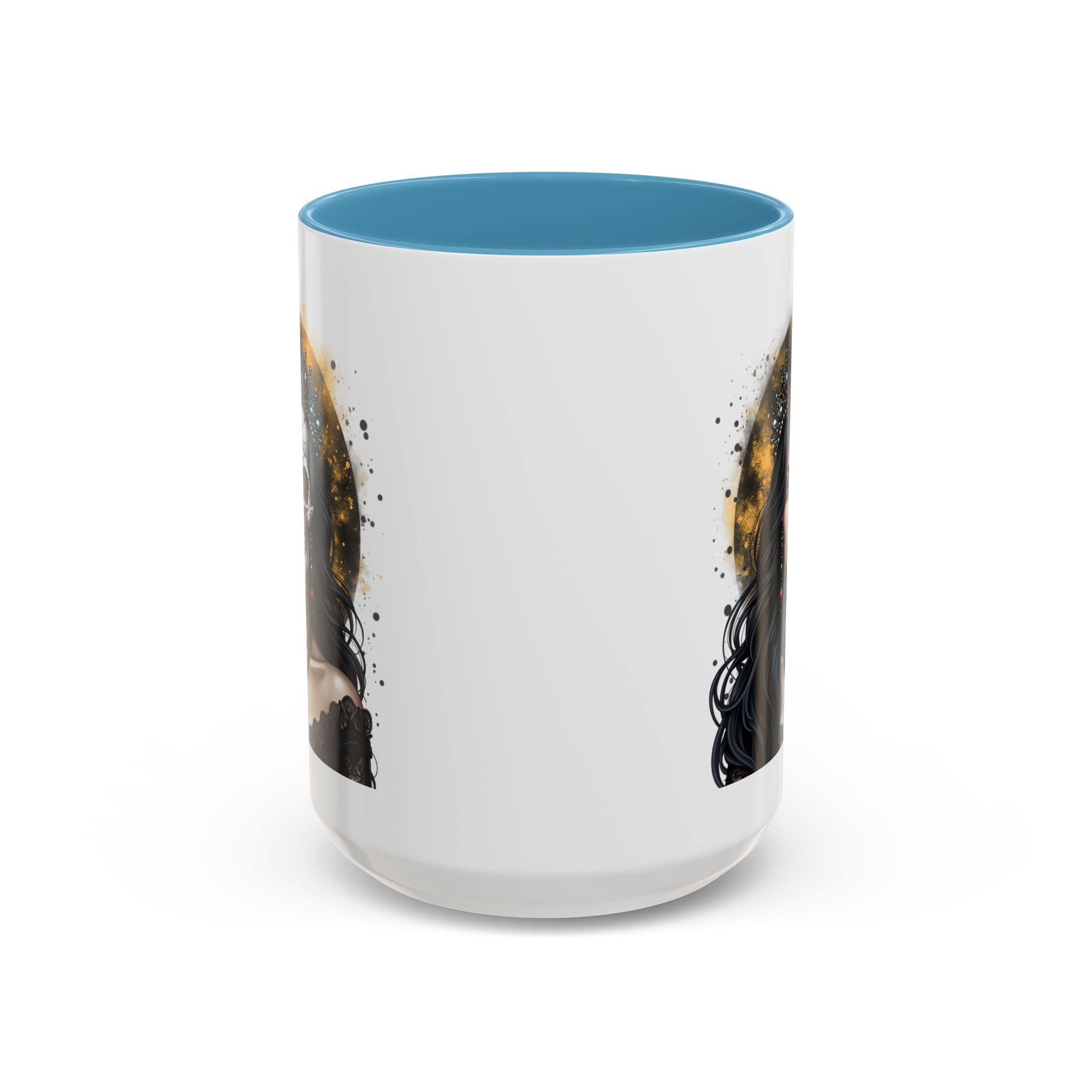 Gothic Art Accent Mug - Artistic Skull & Lady Design, Unique Coffee Cup for Halloween, Gift for Her, Decorative Kitchenware, Dark Aesthetic