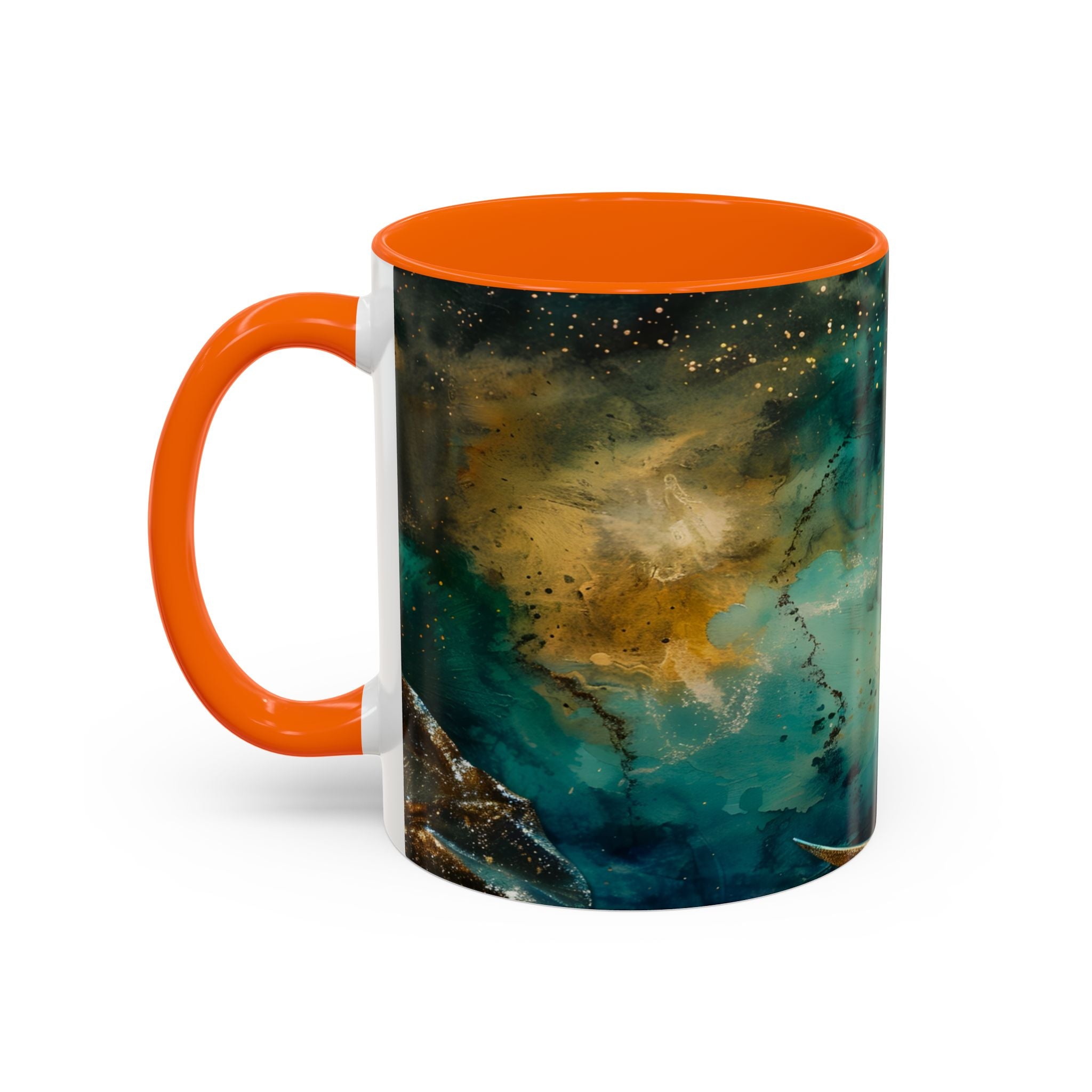 Fairy on the Moon Accent Coffee Mug – Mystical Teal Celestial Ceramic Mug (11/15oz) fantasy