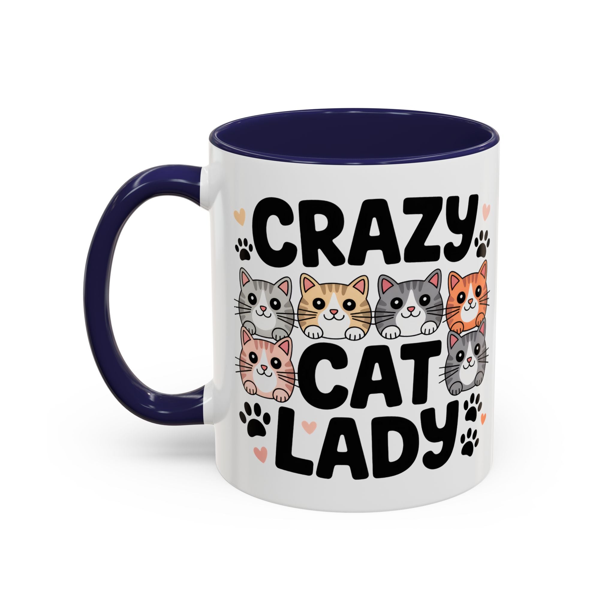 Crazy Cat Lady Accent Coffee Mug — Cute Cat Faces Paw Print 11/15oz