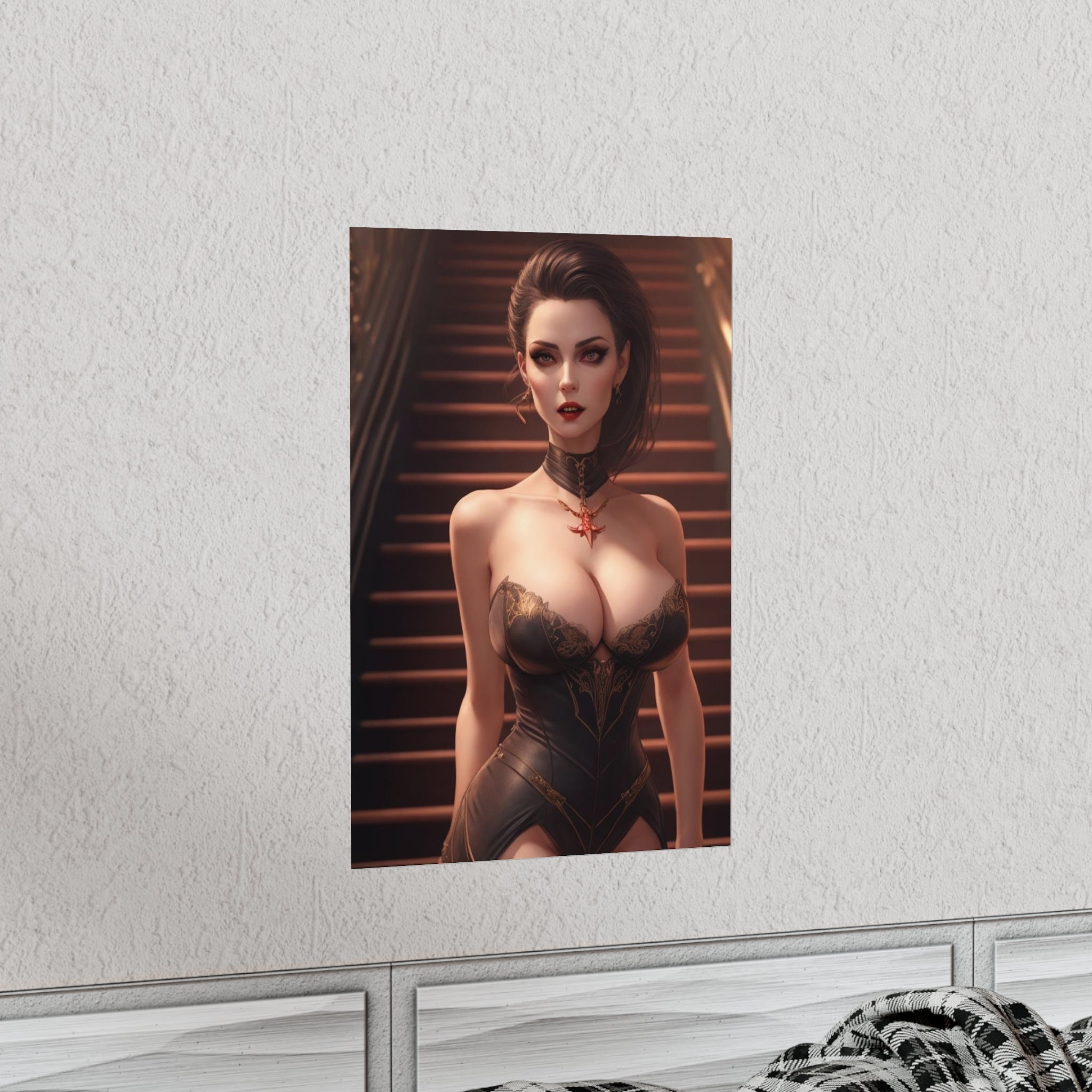 Vampire Goddess  on stairs Premium Matte Vertical Posters