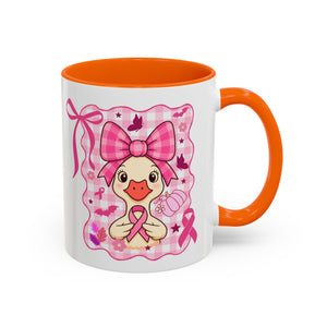 Pink Ribbon Duck Coffee Mug for Breast Cancer Awareness, Cute Gift for Her, Supportive Breast Cancer Mug, Unique Coffee Cup, Holiday Present